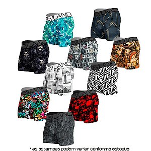 Kit Com 10 Cuecas Boxer Kevland - Kit Com ESTAMPAS SORTIDAS