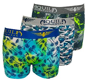Kit  Com 3 Cueca Boxer  Microfibra Estampada Aquila Sortido