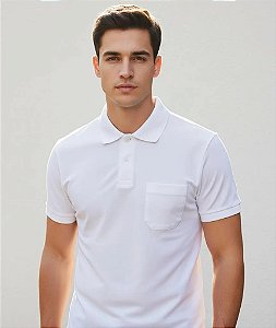 Camisa Polo Piquet Masculina Básica Branca