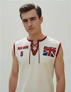 Camiseta Regata Estampada Masculina Algodão Bege