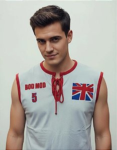 Camiseta Regata Estampada Masculina Algodão Cinza