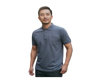 Camisa Polo Piquet Masculina Básica Cinza