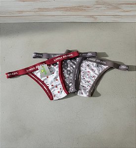 Kit 3 Calcinha Sapeca Tanga Estampada Linda Brasil
