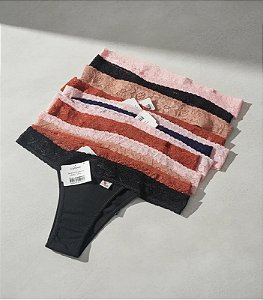 Kit 12 Calcinha De Renda Tanga Lisa Linda Brasil
