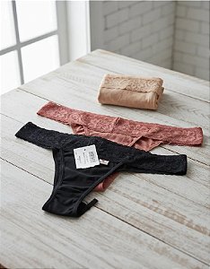 Kit 3 Calcinha De Renda Tanga Lisa Linda Brasil