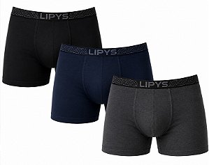 Kit 3 Cuecas Boxer Plus Size Microfibra Lisa Lipys - Ref402