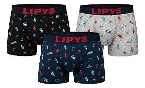 Kit 3 Cuecas Boxer Microfibra Estampada Lipys - Ref409
