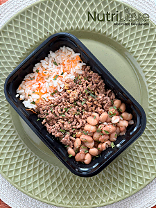 Carne Moída, Arroz Branco com Cenoura e Feijão Carioca