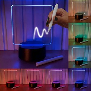 Luminária Lousa De Mesa Com Led E Caneta para Escrever