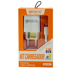 Carregador Completo HRebos Para Lightning Fonte e Cabo 2.4A HS-150i
