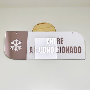 Placa sinalização ar condicionado acrílico espelhado rose
