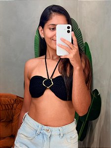 Cropped Top em Tricô Modal com Fivela e Amarração
