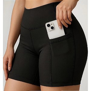 Bermuda Feminina Suplex Bolso Lateral Academia Cintura Alta - Preto - G