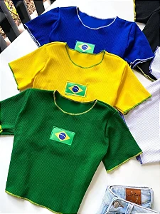 Cropped em Anarruga Manga Curta Fru-Fru Brasil