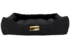 Cama Retangular para Cachorro ou Gato Luppet Luxo Preto Bolinhas