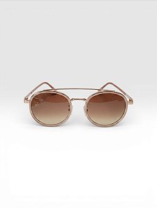 Oculos de Sol Redondo Nude e Dourado