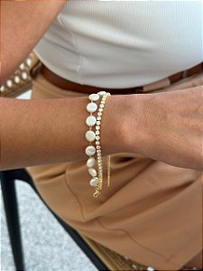 Pulseira Dupla Perolas e Riviera