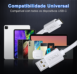CABO DE DADOS USB PARA C 1M 2.1A PVC BRANCO 1HORA