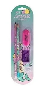 KIT LAPIS HB SEREIA - 2 LAPIS+APONT+BORRACHA PASTEL TREND - LEOELEO