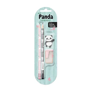 KIT LAPIS HB PANDA - 2 LAPIS+APONT+BORRACHA PASTEL TREND - LEOELEO
