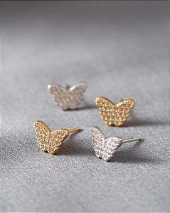 Brinco Borboleta Zirconia Prata