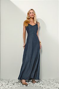 Vestido Jeans Broche de Plumas
