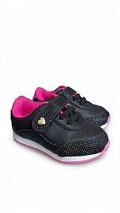 Tênis Infantil Feminino Preto e Rosa com brilho