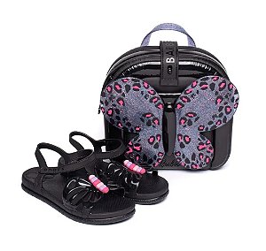 Conjunto Sandália Infantil Grendene Barbie Fly com Mochila Preto da Grendene Kids