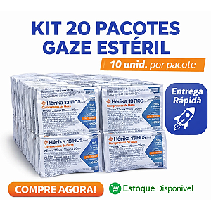 Kit 20 Pacotes de Gaze Estéril 7,5x7,5cm – 10 Unidades Cada | Uso Hospitalar e Curativos