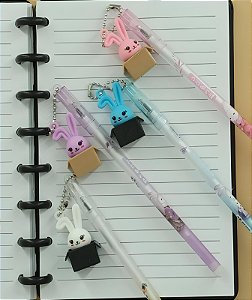 Caneta Em Gel Coelho Na Caixa Ponta Fina Kit com 2 Unidades