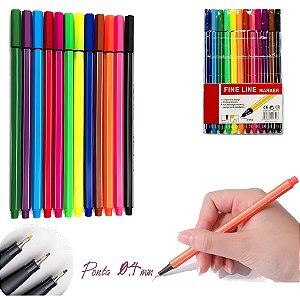 Caneta Fine Line 0.4mm Kit 12 Cores Fengzhengmei 1688-12