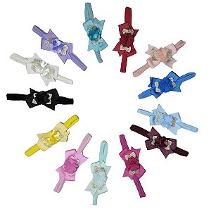 Faixinha de Cabelo Bebê Aplique de Flor Dourada Várias Cores