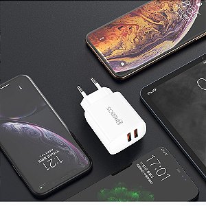 Fonte Carregador Celular Duas Entradas USB 2.1A Hrebos CRG-214