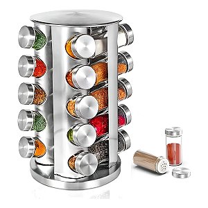 Porta Temperos Aço Inox 20 Potes Redondos Organização