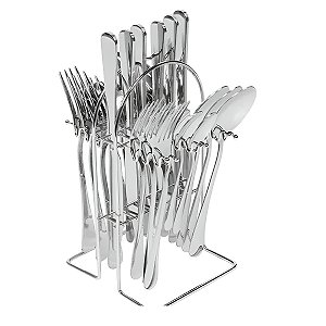 Jogo Conjunto Talheres Aço Inox com Suporte Jantar