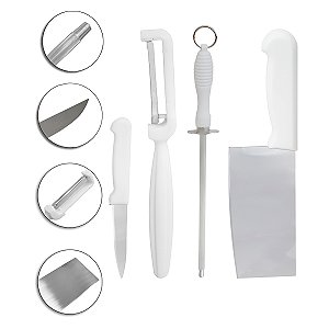 Conjunto 4 Peças Chaira Descascador Cutelo Faca Aço