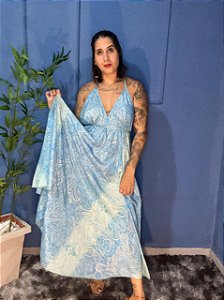 Vestido Nadador Longo com Detalhes Dourados