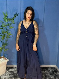 Vestido Longo Liso com Toque de Seda