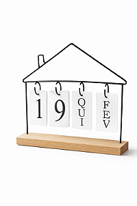 Calendário Permanente Decorativo Casa 27x26cm em Ferro Vazado com Base de Madeira