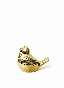Pássaro Decorativo Cerâmica Dourado e Prata 10x8,5cm