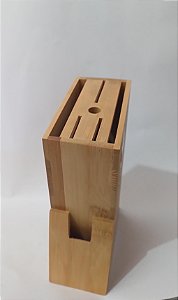 Faqueiro Cepo em Bambu para 5 Facas com Suporte para Tesoura