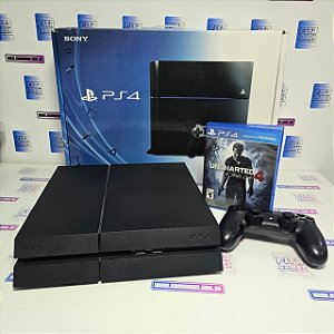 Playstation 4 (DESBLOQUEÁVEL) 500 GB + Uncharted 4 (USA/Caixa repro)