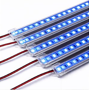 BARRA LED 5054 - 12v - AZUL- 25cm - 4,5w - COM CALHA DE PROTEÇÃO TRANSPARENTE