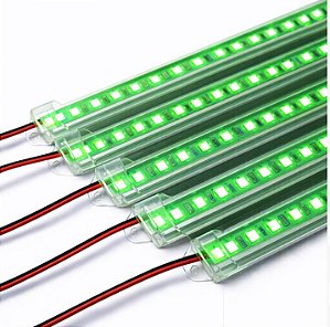BARRA LED 5054 - 12v - VERDE- 10cm - 1,8w - COM CALHA DE PROTEÇÃO TRANSPARENTE