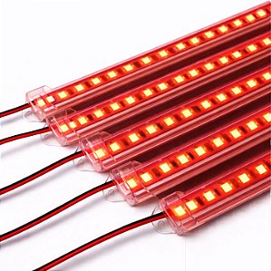 BARRA LED 5054 - 12v - VERMELHA- 75cm - 13,5w - COM CALHA DE PROTEÇÃO TRANSPARENTE