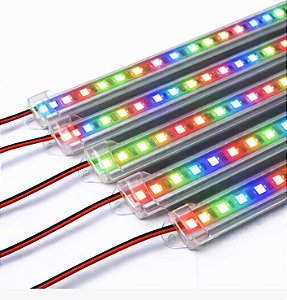 BARRA LED 5054 - 12v - RGB - 25cm - 4,5w - COM CALHA DE PROTEÇÃO TRANSPARENTE
