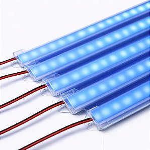 BARRA LED 5054 - 12v - AZUL- 10cm - 1,8w - COM CALHA DE PROTEÇÃO LEITOSA