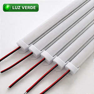 BARRA LED 5054 - 12v - VERDE- 10cm - 1,8w - COM CALHA DE PROTEÇÃO LEITOSA