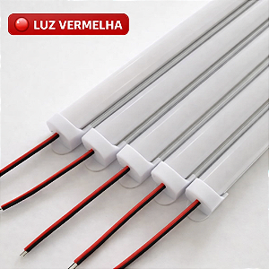 BARRA LED 5054 - 12v - VERMELHA- 75cm - 13,5w - COM CALHA DE PROTEÇÃO LEITOSA