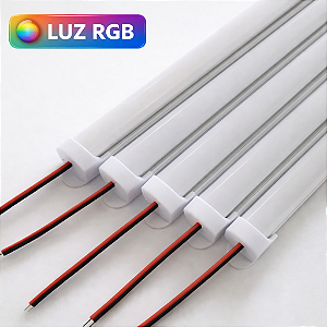 BARRA LED 5054 - 12v - RGB- 100cm - 18w - COM CALHA DE PROTEÇÃO LEITOSA